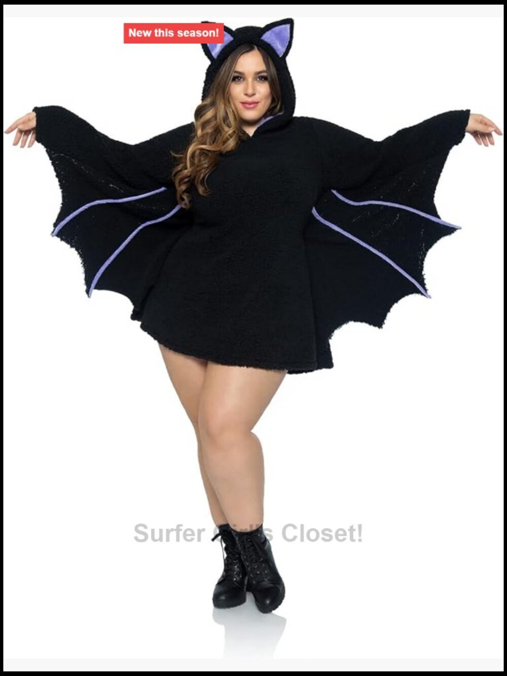 Plus Size Bat Costume Dress with Hood, Fleece, Zip Front